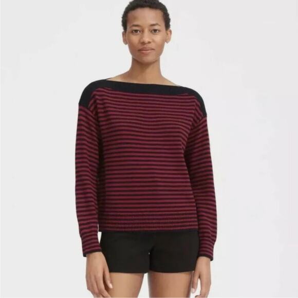 Everlane Sweater Womens Small Red Navy Boatneck Striped Casual Preppy Classic - Picture 1 of 8